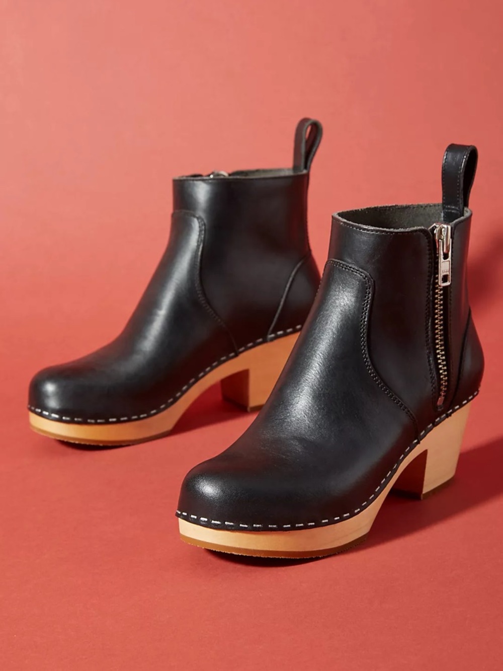 Swedish Hasbeens Size 37 Zip It Emy Black Clog Heeled Ankle Boots